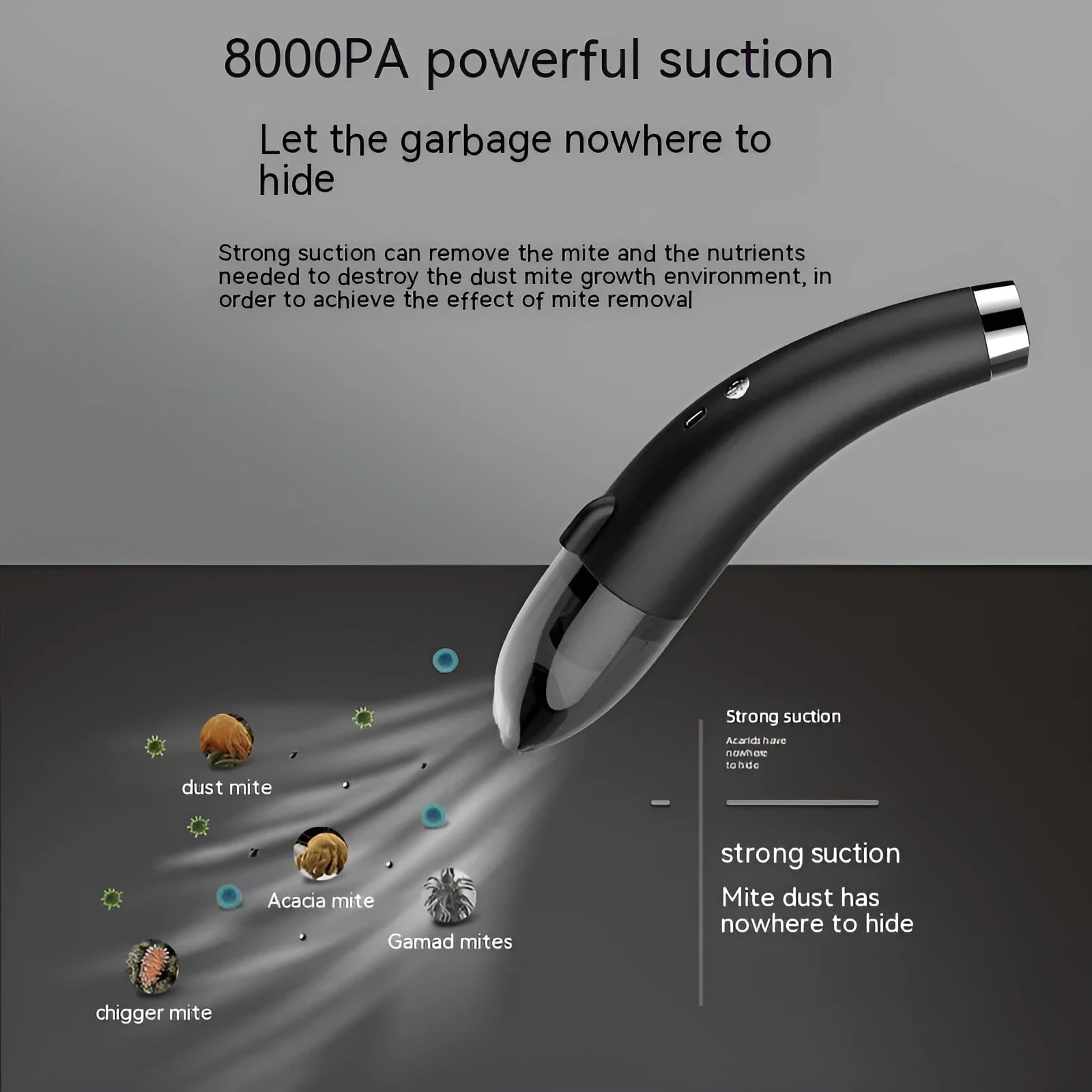 Handheld wireless car vacuum cleaner with USB charging port showing black colour option