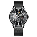 Black mechanical men's watch with 41mm alloy case, mineral glass, and luminous markers