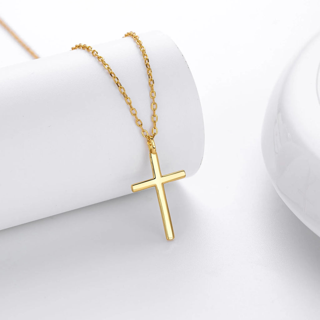 Sterling silver necklace with cross pendant on adjustable O-chain in gold plating