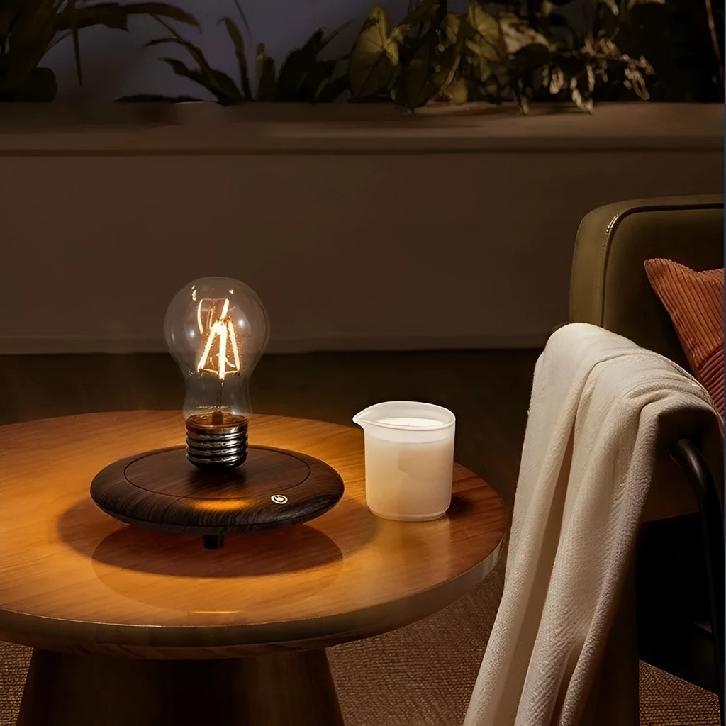 Creative suspension bulb small night lamp with iron art construction and square base