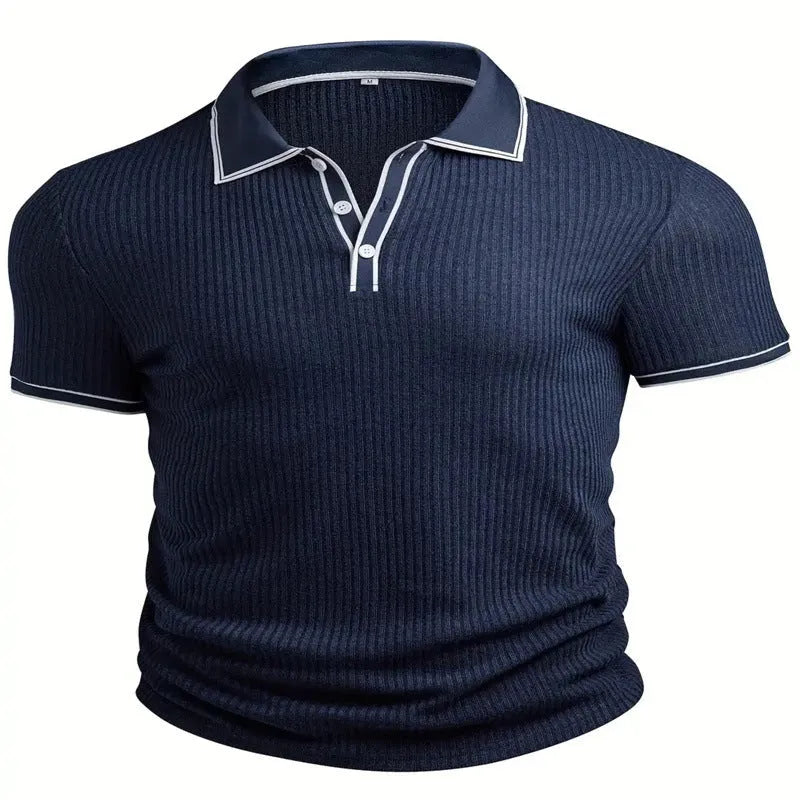 Men's loose fit striped polo shirt in chemical fibre blend fabric for summer wear