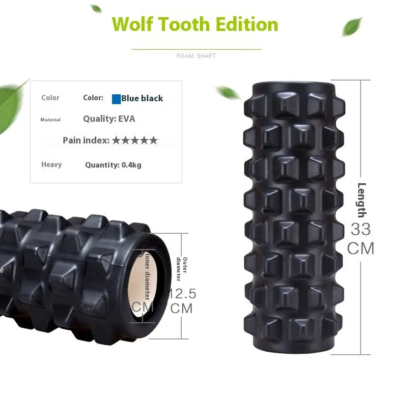 Black foam roller massage bar measuring 33cm with PVC grip pieces