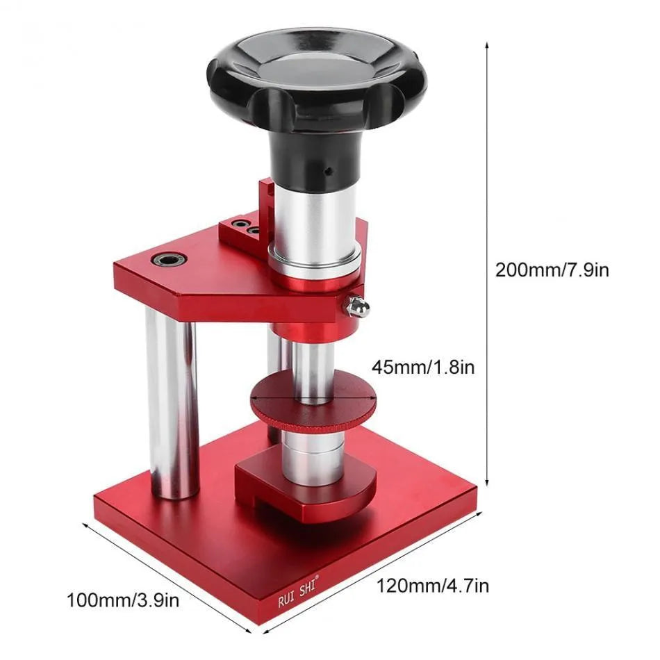 Watch repair spiral cap presser tool with a set of 20 plastic moulds for watch back covers