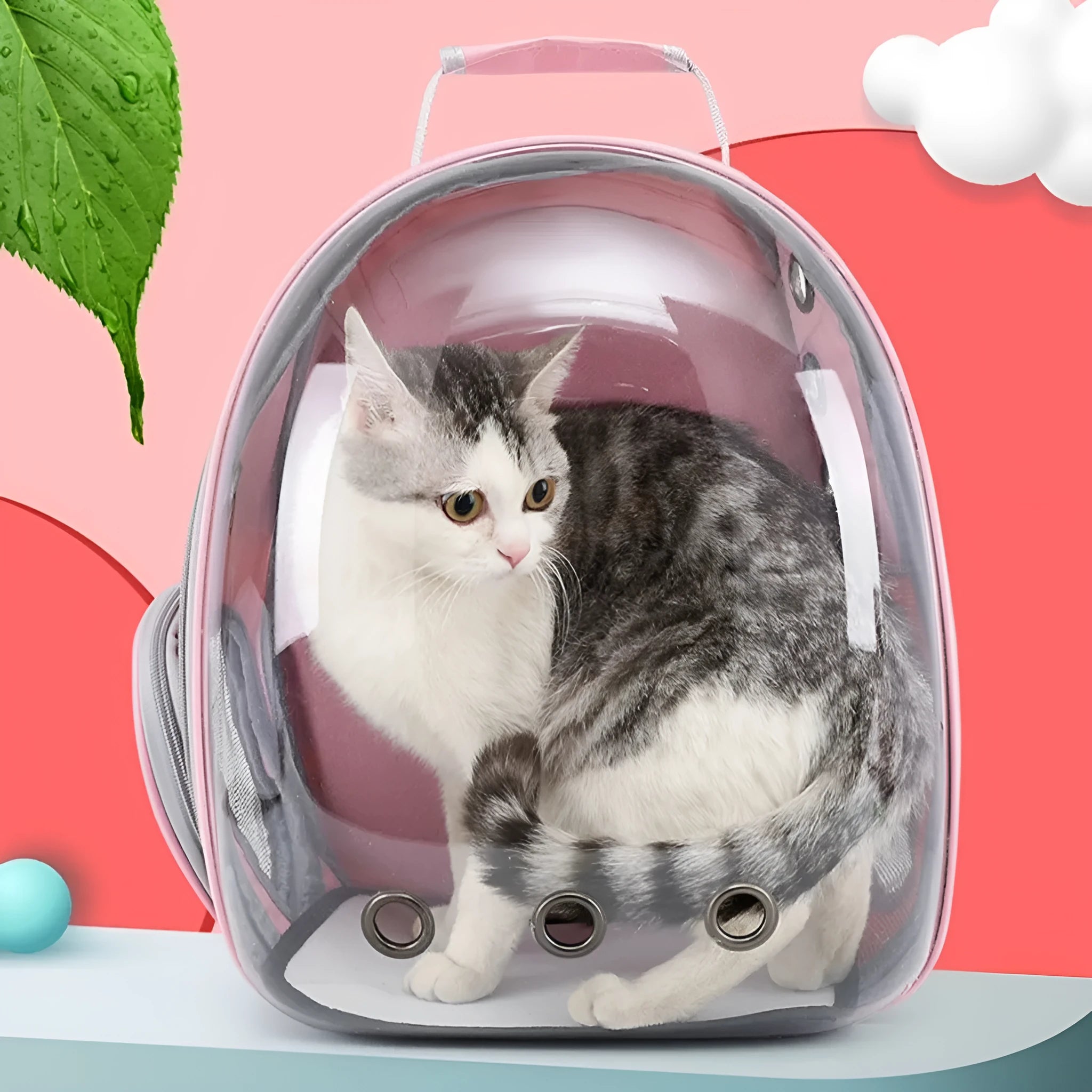 Grey astronaut dome-shaped cat carrier bag with a side opening for pet access.