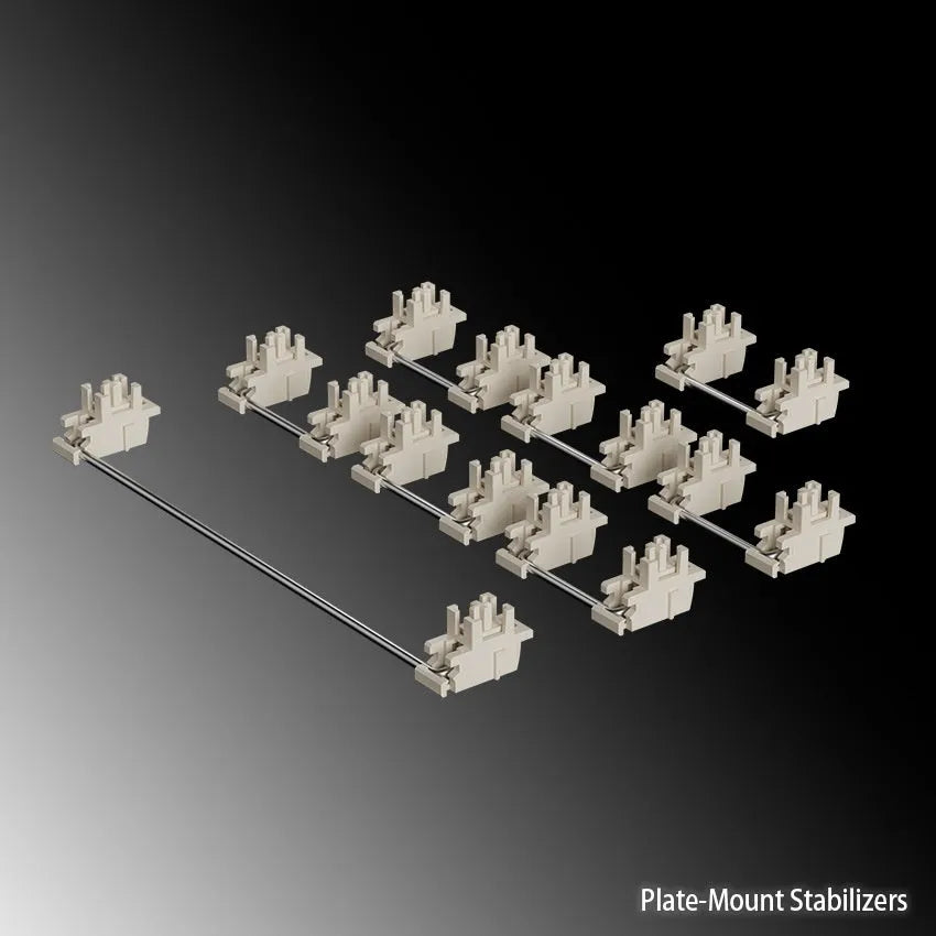 Keyboard stabiliser set for mechanical keyboards in black or milky white, 6.25U and 7U sizes
