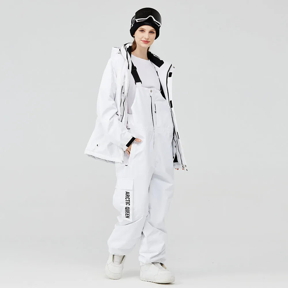 Blue and black unisex waterproof winter ski suit with top and pants for snow sports