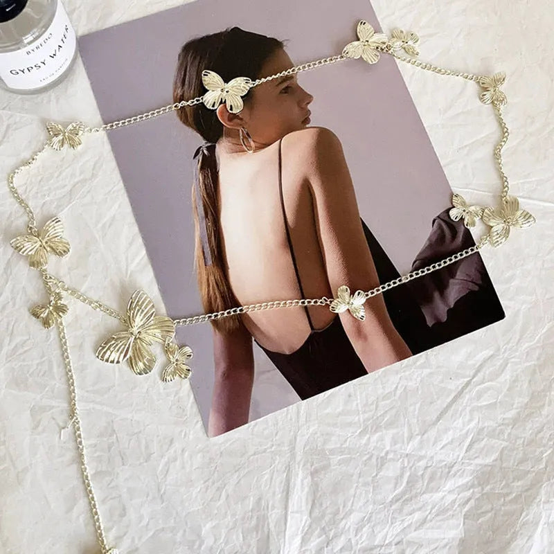 Gold butterfly waist chain for women showing 40mm width and single circle design