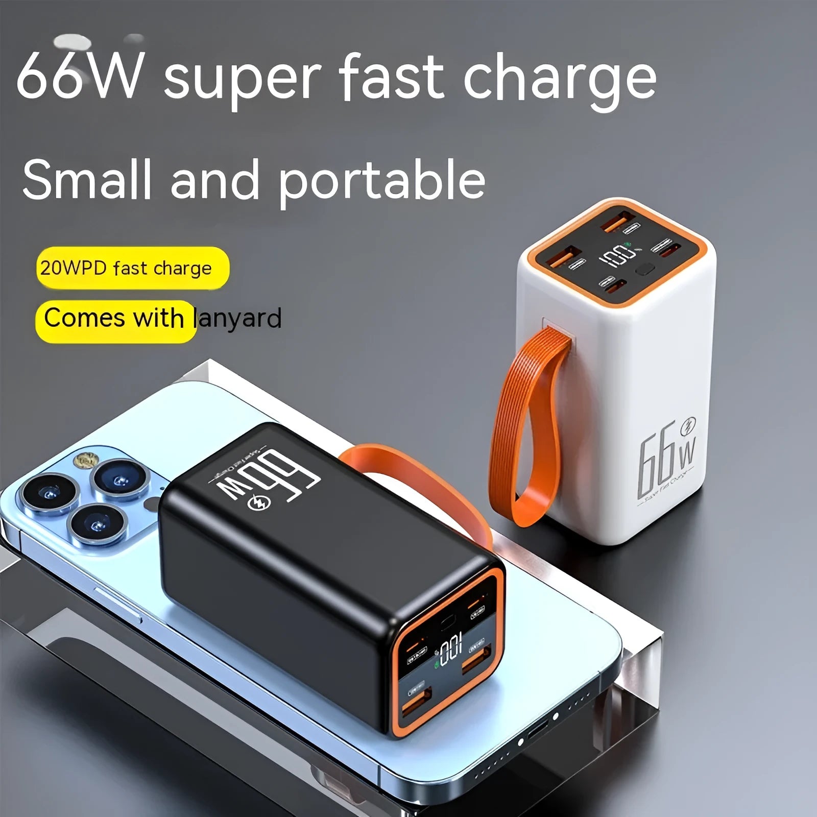 Black and white 20000mAh fast charging power bank with creative design