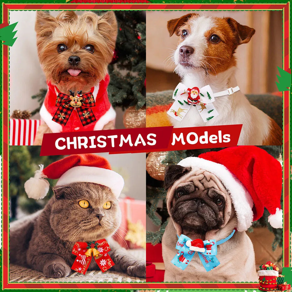 Red and green Christmas pet bow tie accessory with British style design for dogs and cats