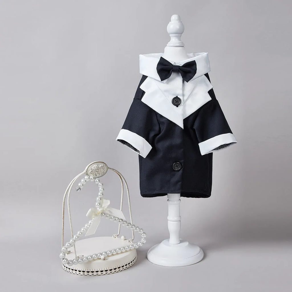 Four-legged dog wedding suit in Chinese style with polyester fabric in black colour