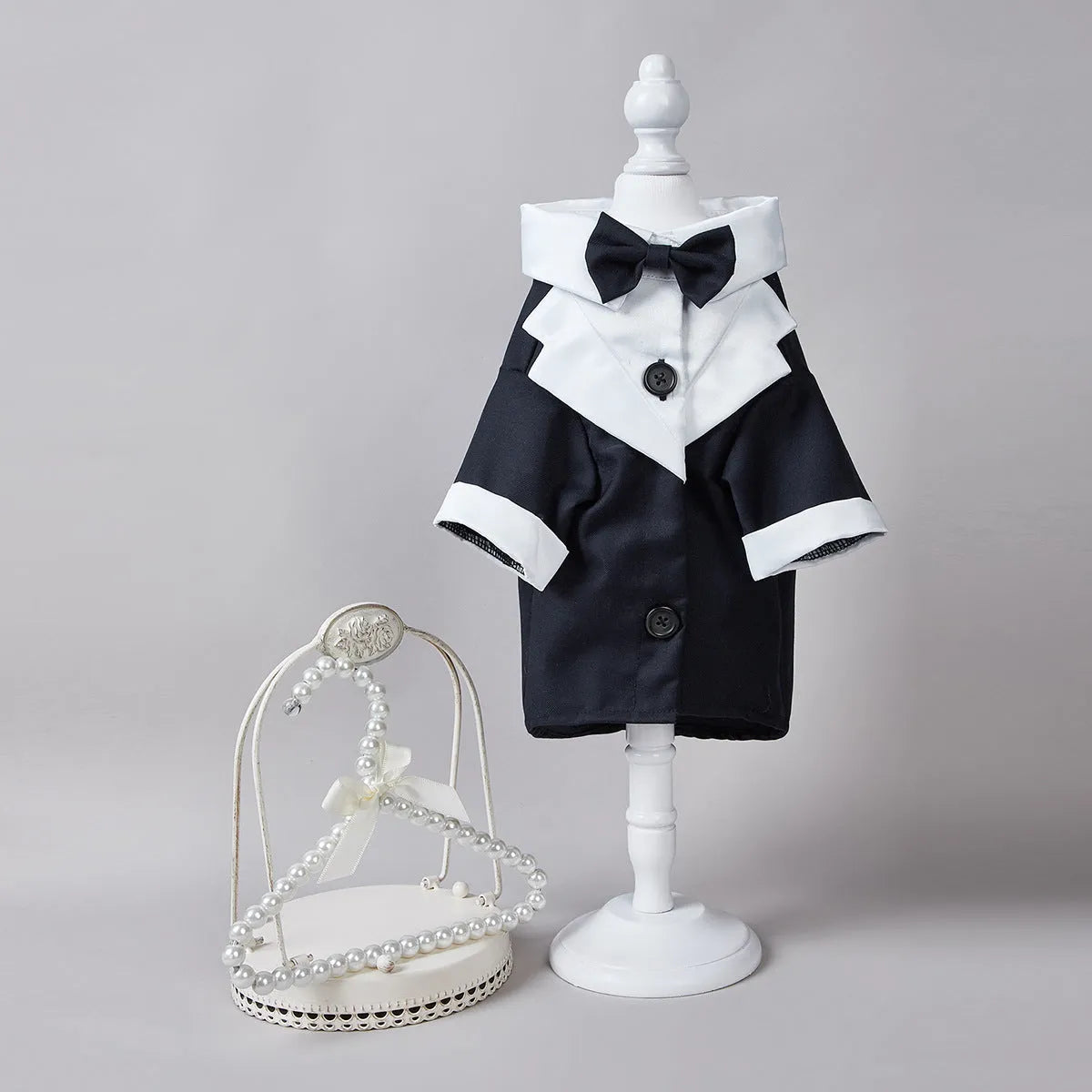 Four-legged dog wedding suit in Chinese style with polyester fabric in black colour