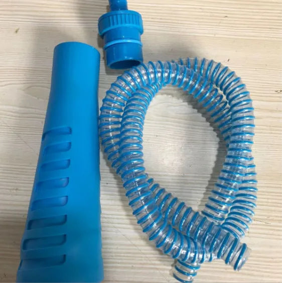 Blue washing machine vacuum cleaner suction pipe with round head measuring 114cm length
