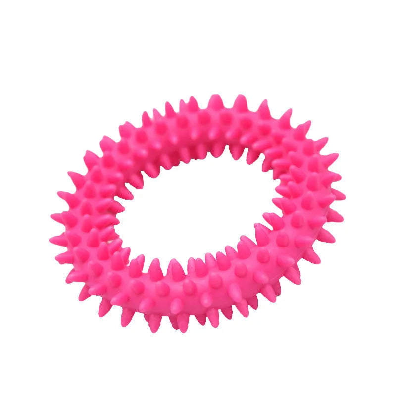 TPR spiky circle dog chew toy with dental cleaning nubs in multiple colour options