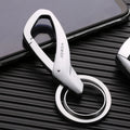 Black zinc alloy double ring key chain for car keys, shown with measurements.
