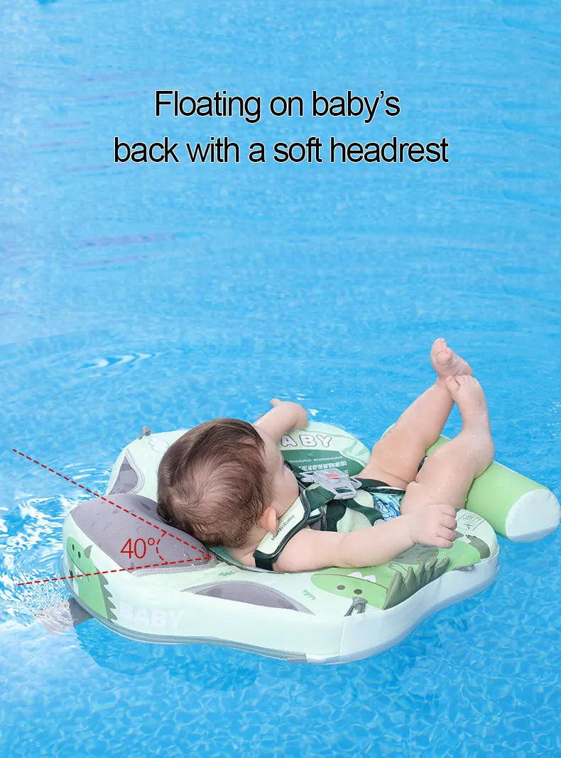 Green dinosaur inflatable baby swimming ring with sun shade for pool use