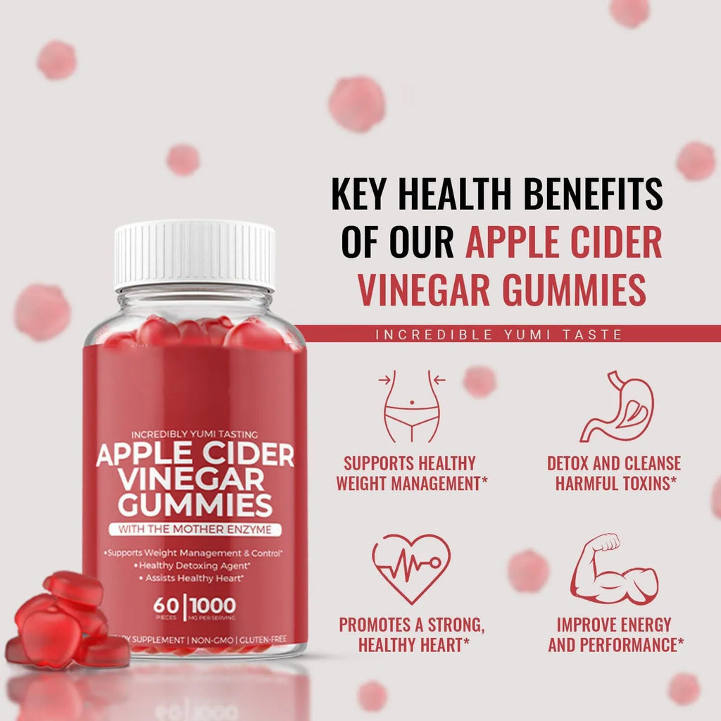 Bottle of apple cider vinegar gummy supplements containing 60 chewable tablets for adults