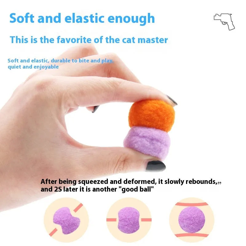 Plush pet toy ball shooter gun with multiple 3cm yarn balls for interactive cat and dog play