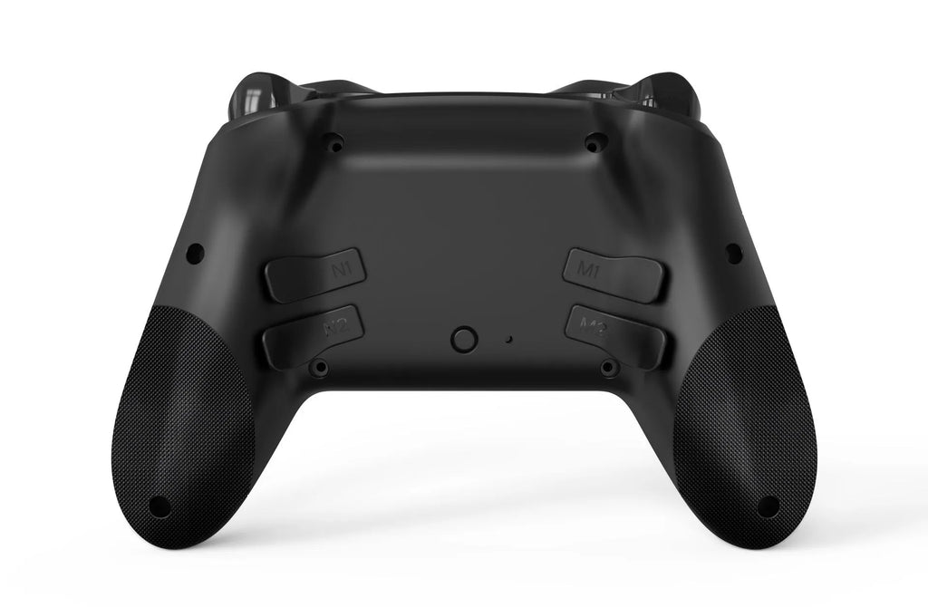 Black wireless game controller for Nintendo with type-c port and leather pattern texture.