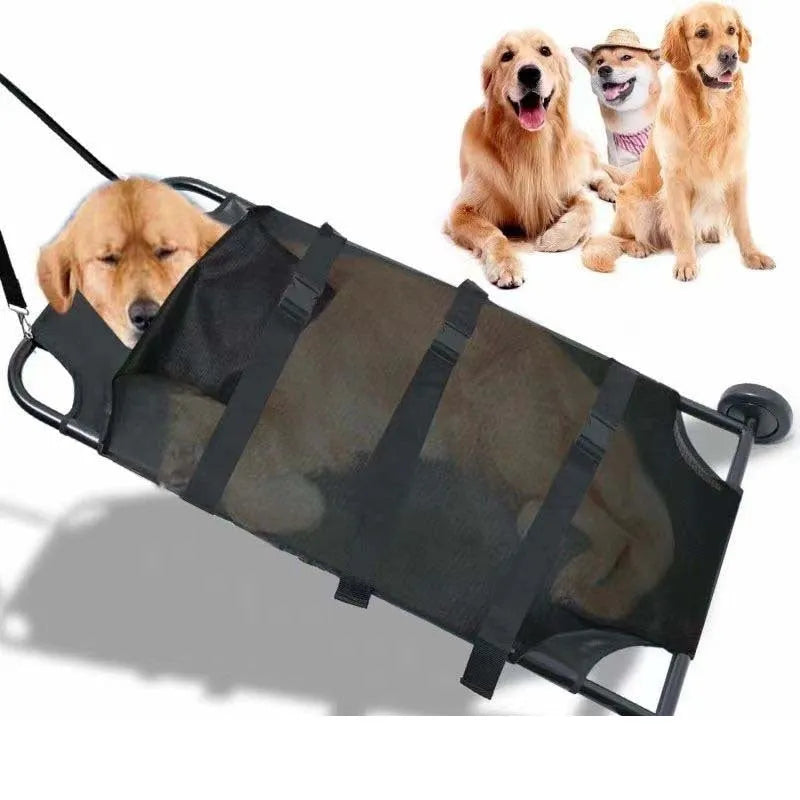 Black foldable aluminium alloy pet stretcher for medium to large dog emergency transport