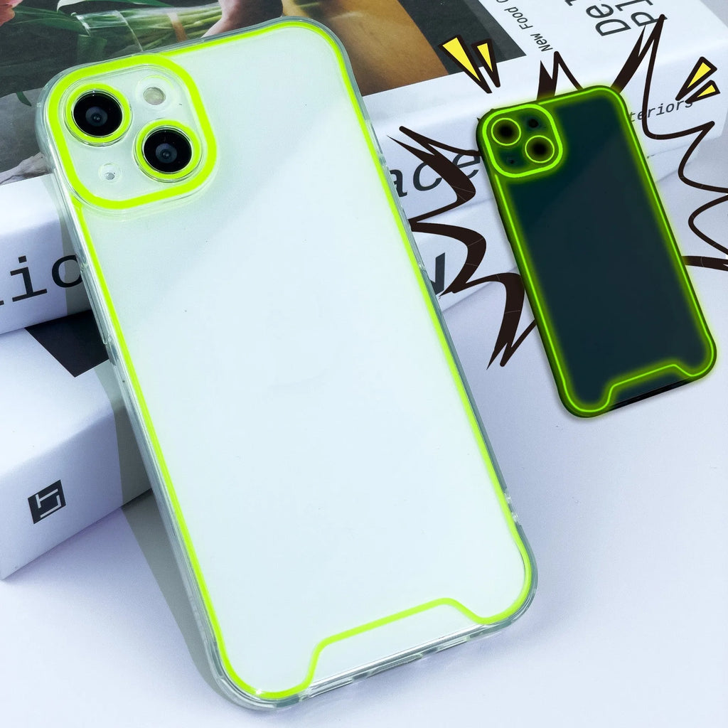 Green glow in the dark soft TPU Christmas phone case for Apple iPhone on a dark background.