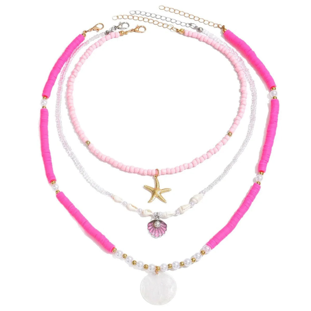 Polymer clay beaded multi-layer necklace with geometric alloy pendant, adjustable 41-50cm, for women