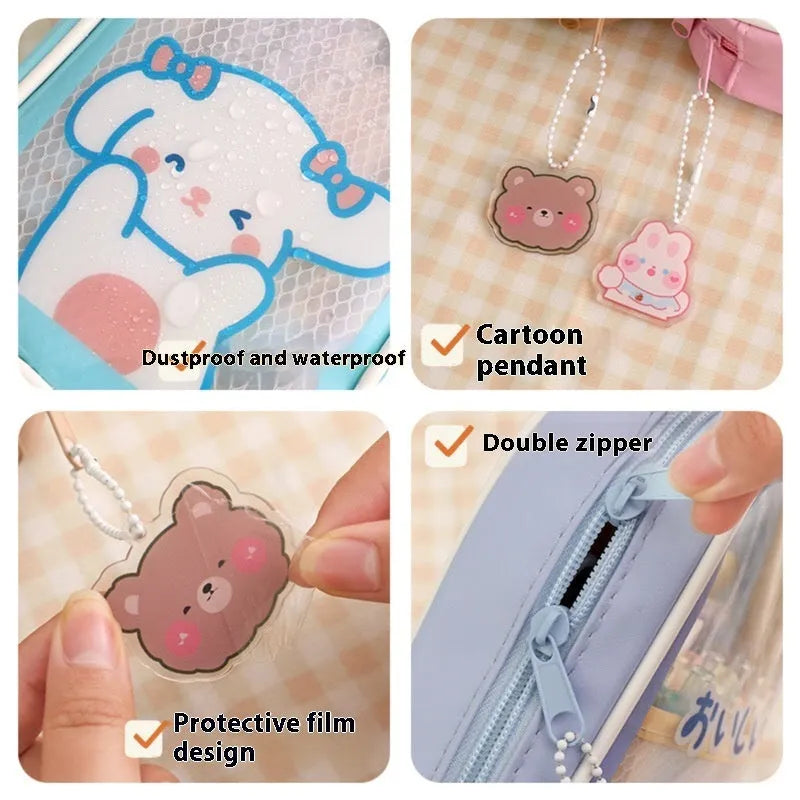 Transparent cartoon pencil case measuring 20cm with South Korea style design