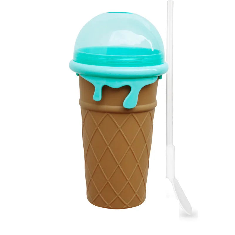 Blue 500ml silicone slushy maker cup for homemade smoothies and frozen drinks