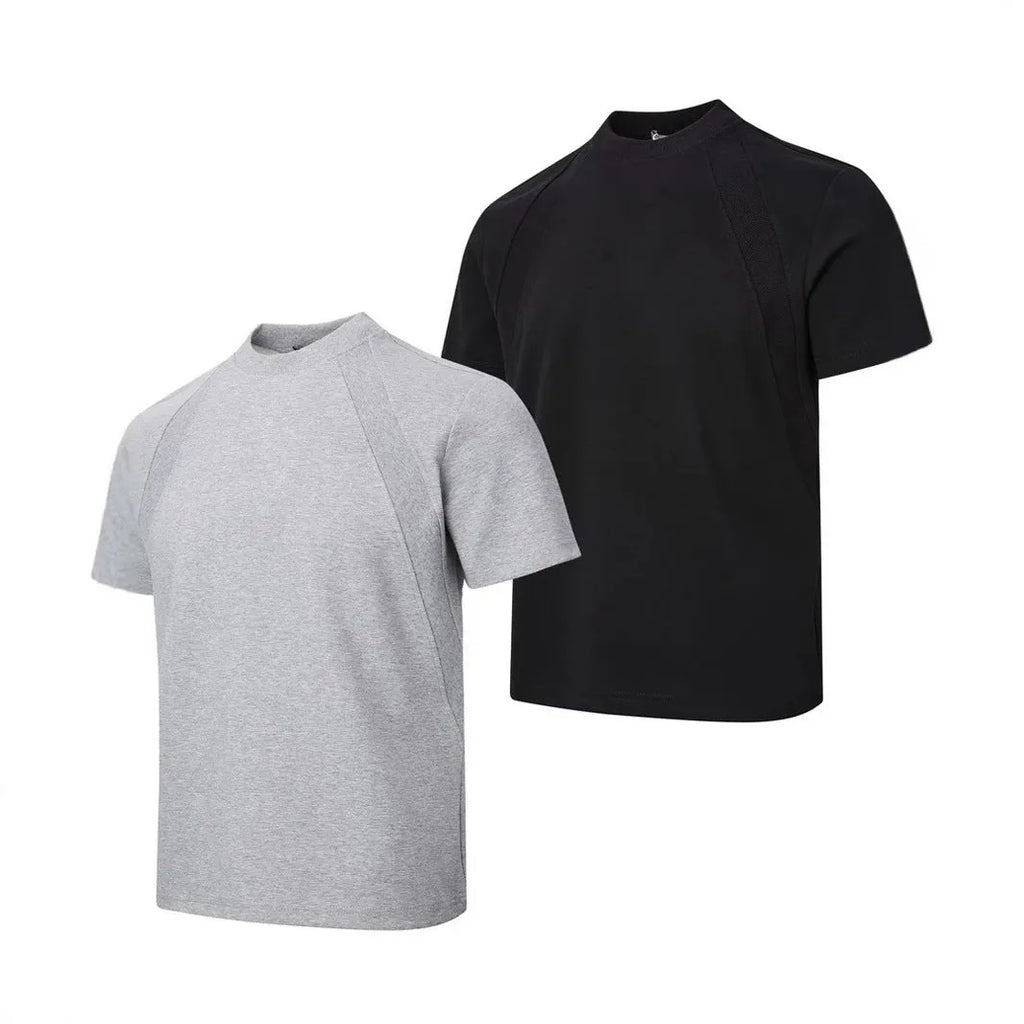 Loose short sleeve top with textured air layer stitching in black, grey, or white.