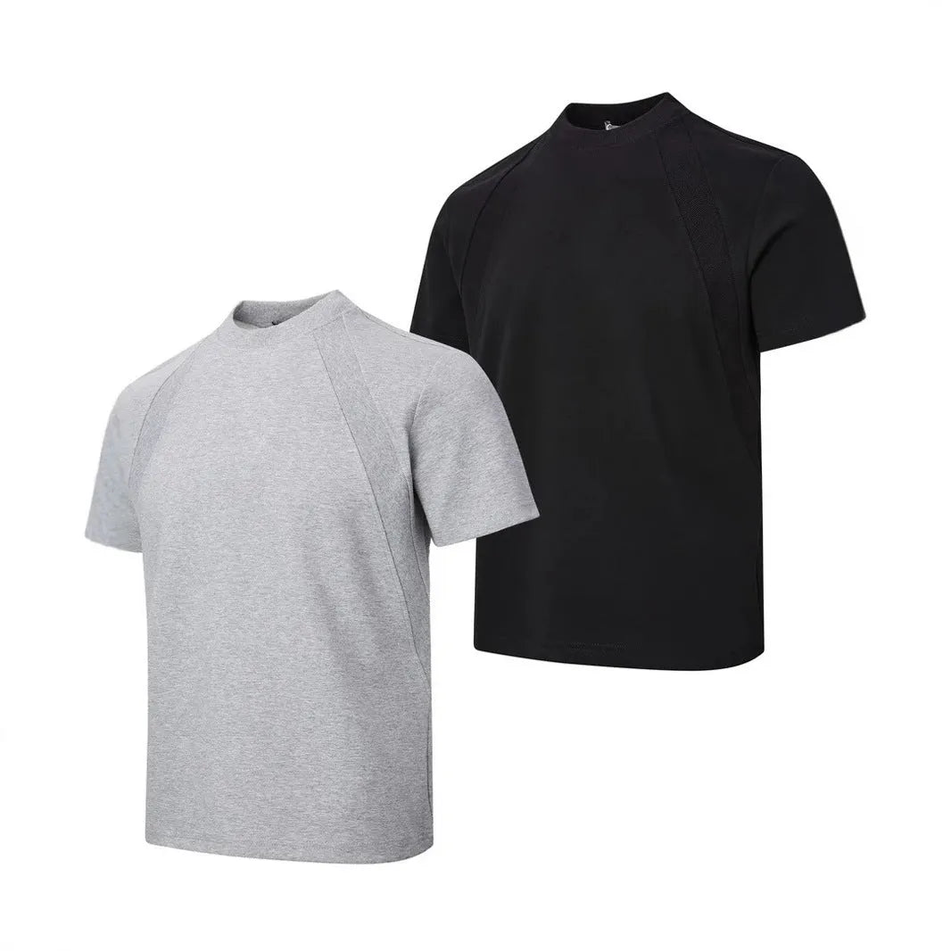 Loose short sleeve top with textured air layer stitching in black, grey, or white.