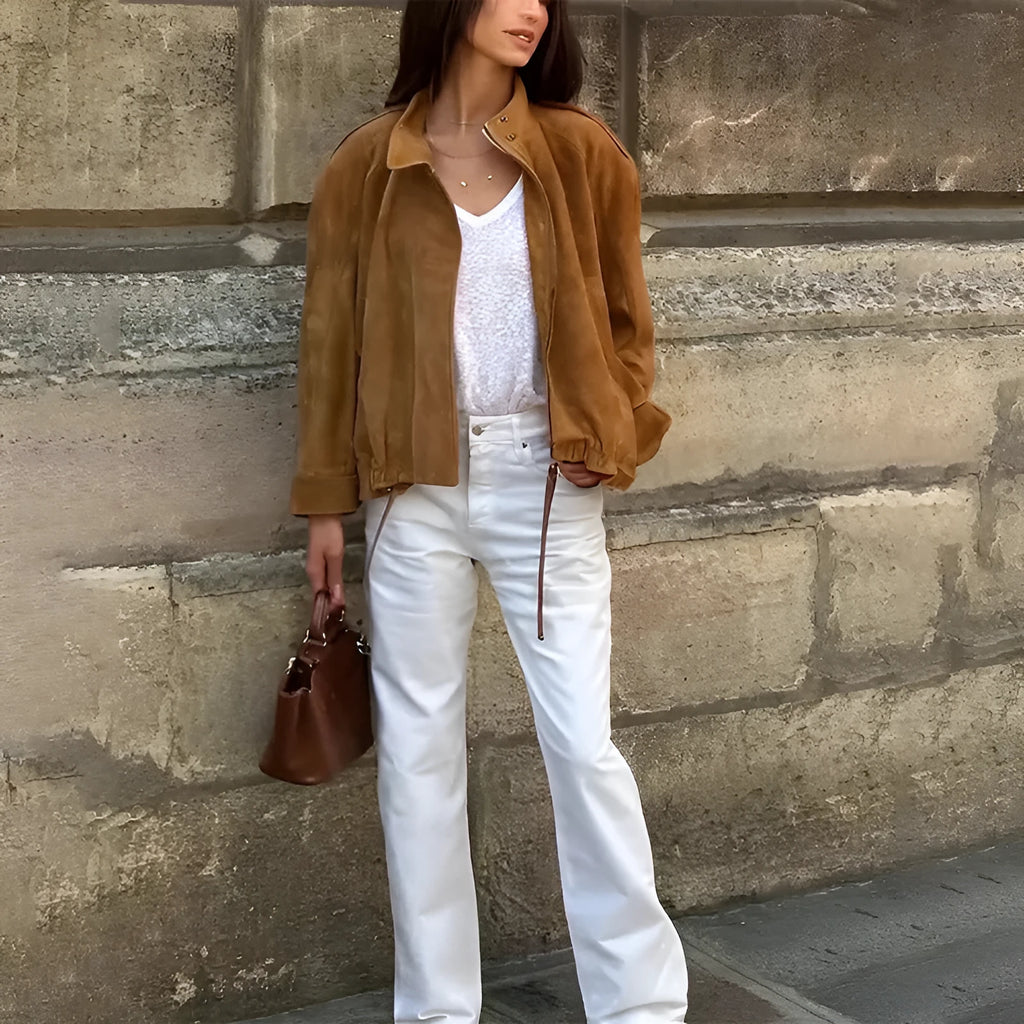 A solid colour loose-fit retro-style polyester jacket for men and women.