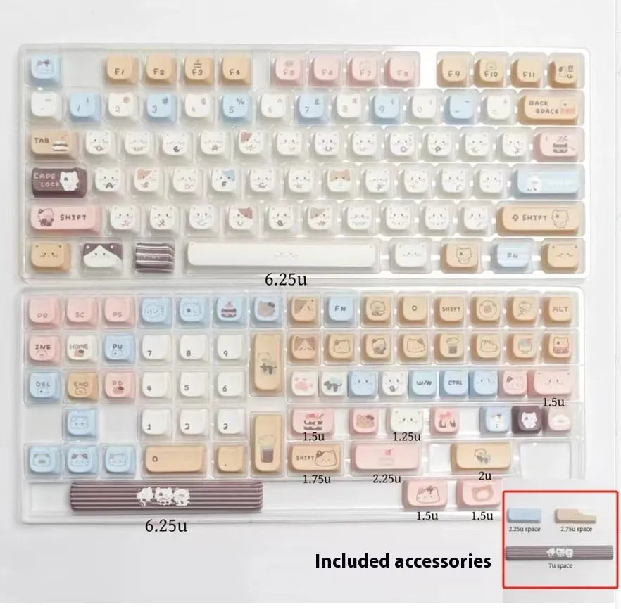 High Sea Salt Cat pastel PBT keycap set for mechanical keyboards with 7u spacebar supplement