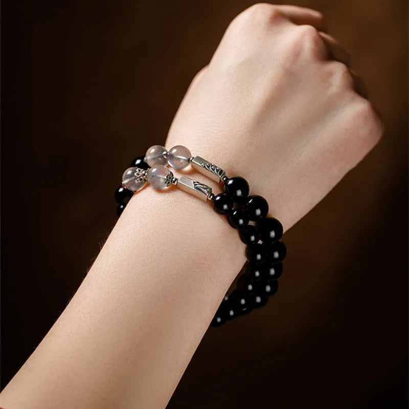 Obsidian Buddha beads couple bracelet DIY kit with 8mm and 10mm natural stone beads