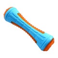 Set of three TPR dog toys: a squeaky ball, barbell, and tyre with bumpy texture for fetch and water play.