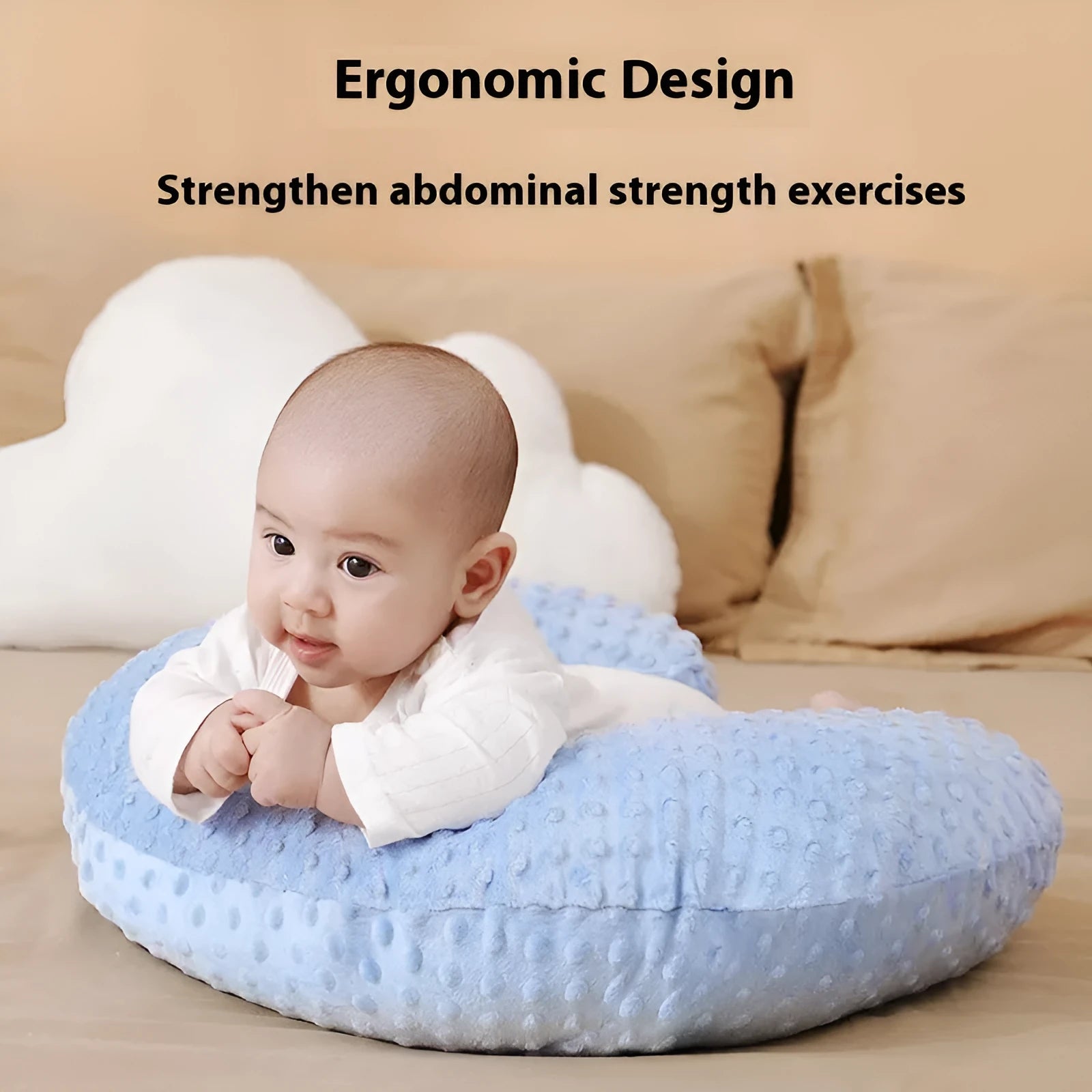 Grey nursing pillow with raised spill guard edge on a white background.