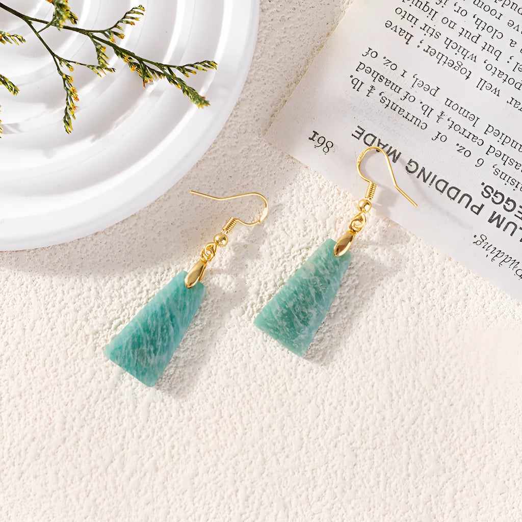 Pure natural amazonite trapezoid earrings with geometric cut in gold or silver setting