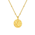 Stainless steel zodiac constellation bead necklace with embossed designs and cross chain
