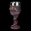 Red wine glass with 3D dragon decoration on stainless steel stem in gold colour