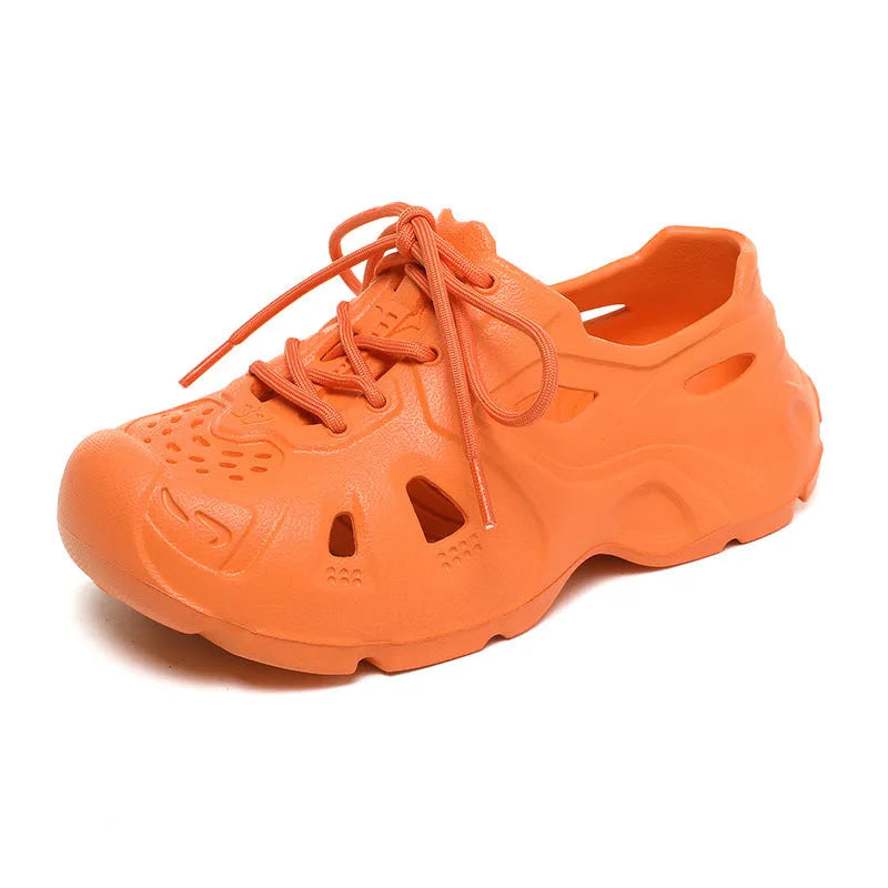 A pair of bright EVA sandals with a thick sole, shown in fluorescent green.