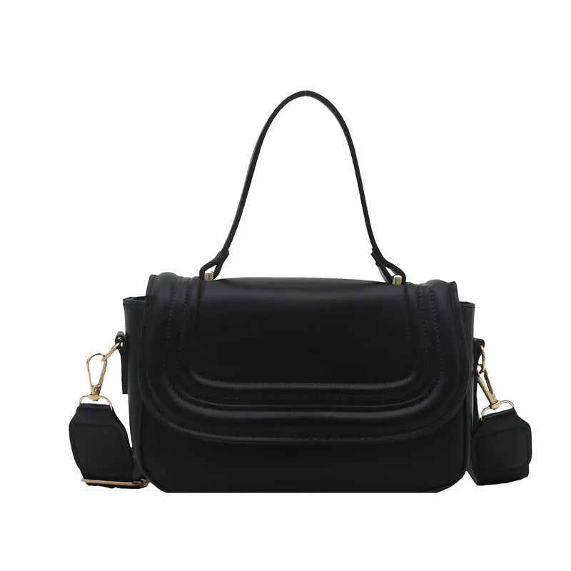 Women's casual PU one-shoulder crossbody bag in black with urban simplicity sewing line detail and sandwich pocket