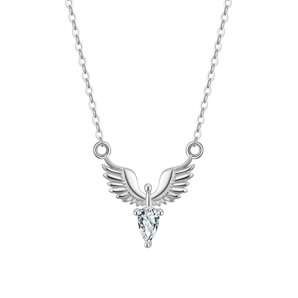 Korean style women's silver eagle pendant necklace with adjustable O-ring chain
