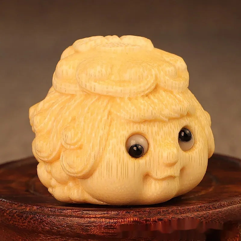 Solid bamboo carving golden toad Princess ornament in cute style for home decor.