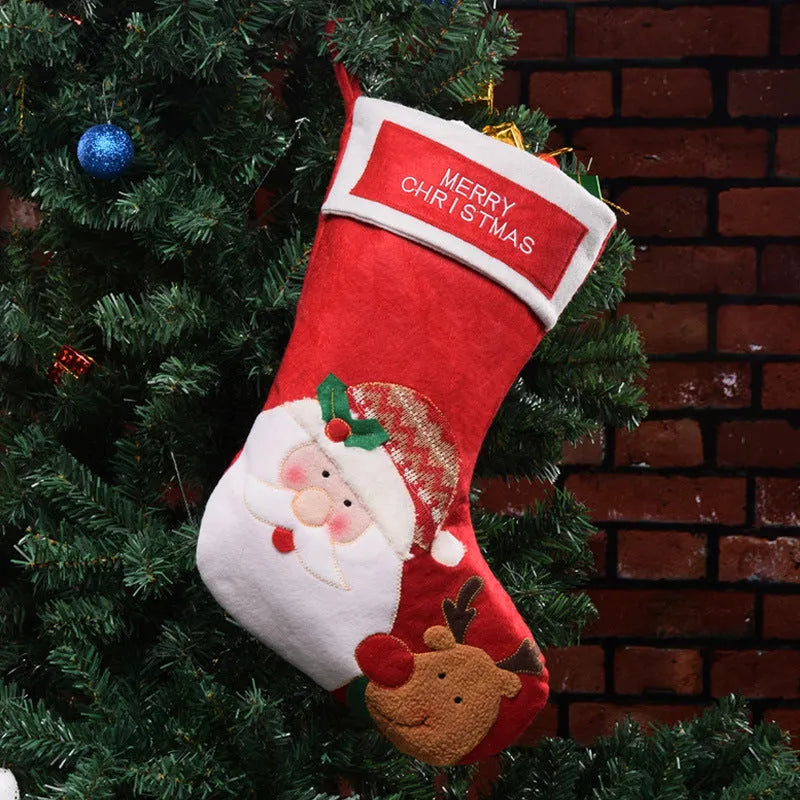 American style non-woven fabric Christmas stocking bag in elk, old man, or snowman design.
