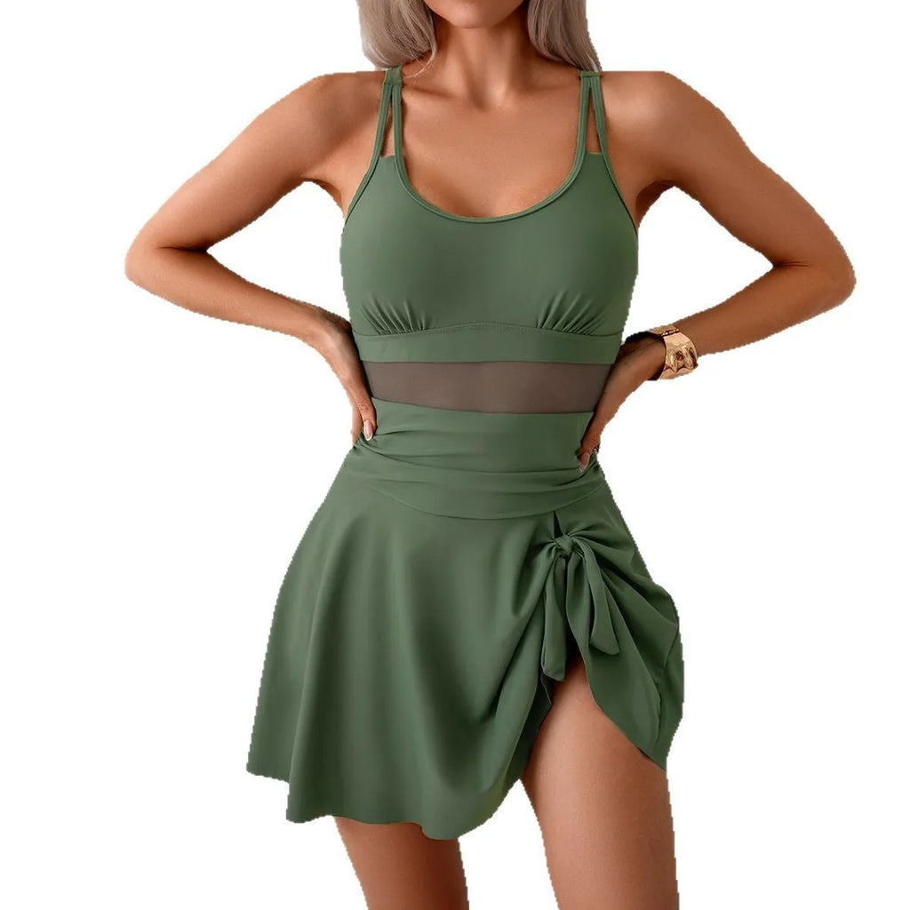 Womens one-piece swimsuit solid colour high elasticity backless nylon spandex quick-drying