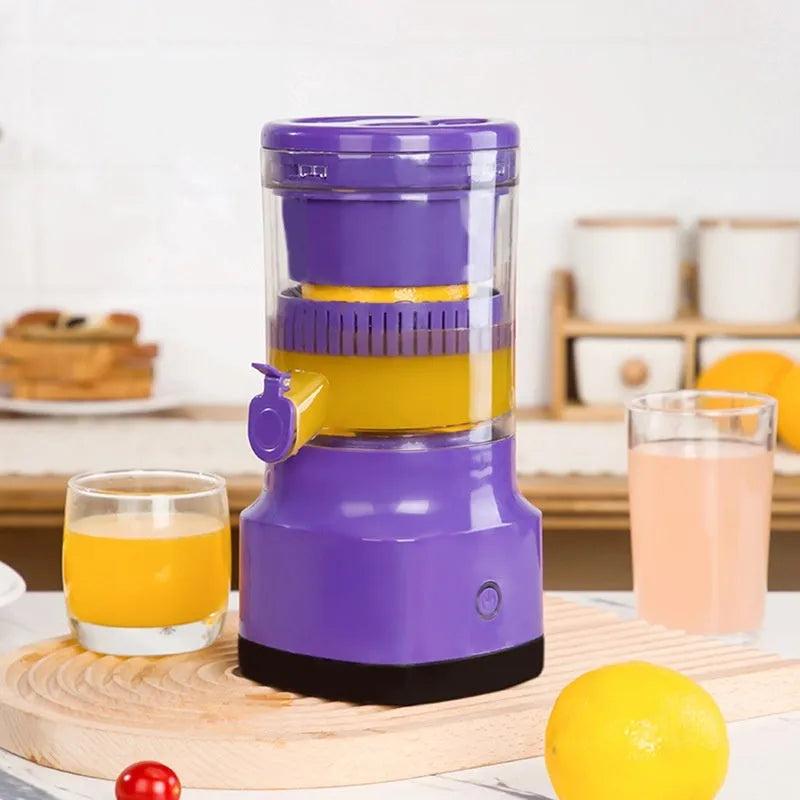 Purple USB rechargeable electric citrus juicer with cone-shaped pulp filter