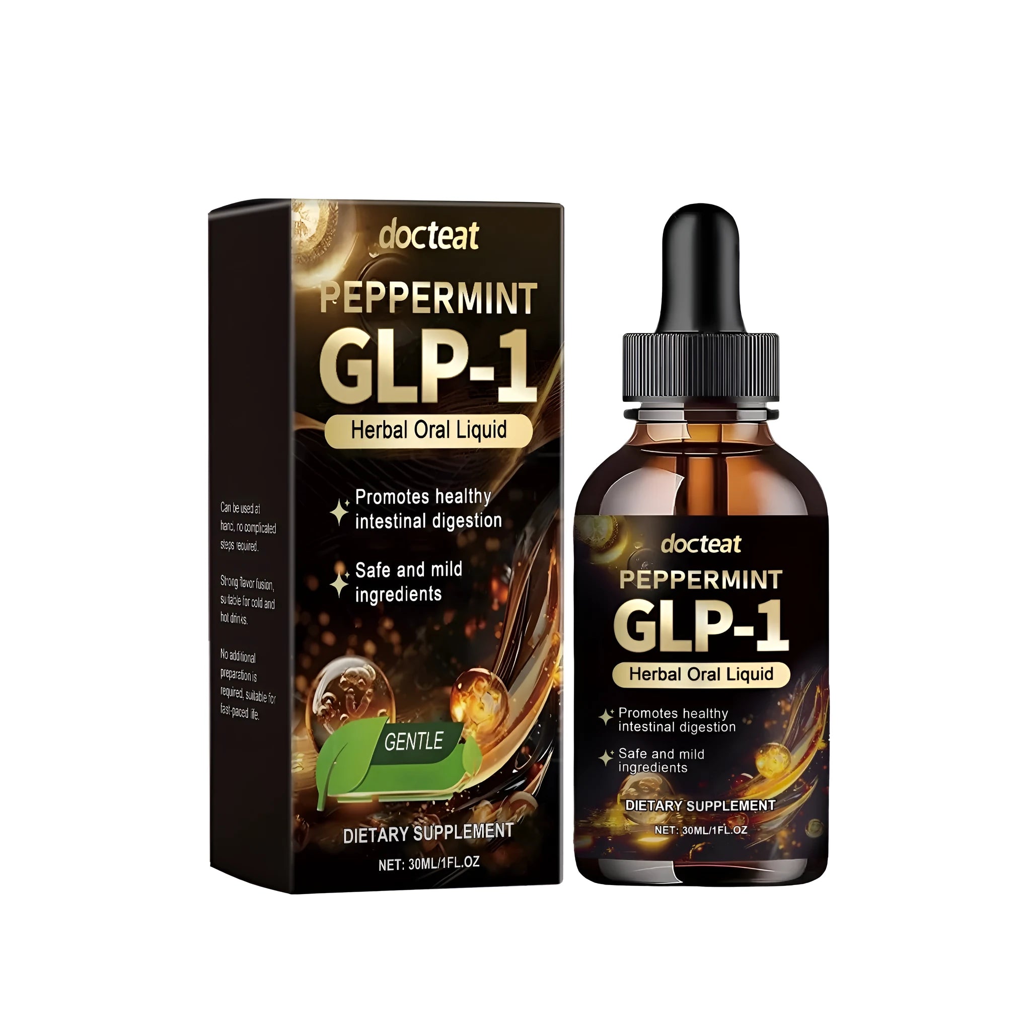 30ml bottle of intestinal health care drops with dropper containing traditional Chinese medicine extract and vitamin B1
