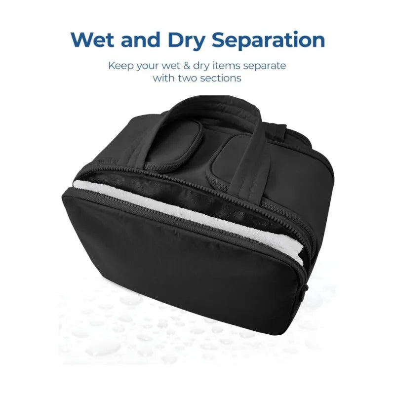 Large lightweight polyester travel toiletry bag in multiple colours with wide open design.