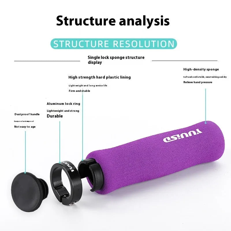 Ultra-light 41g soft sponge mountain bike handle covers in black, purple and biange colours