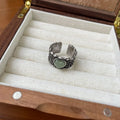 Retro style adjustable silver plated ring with heart design in white or green colour