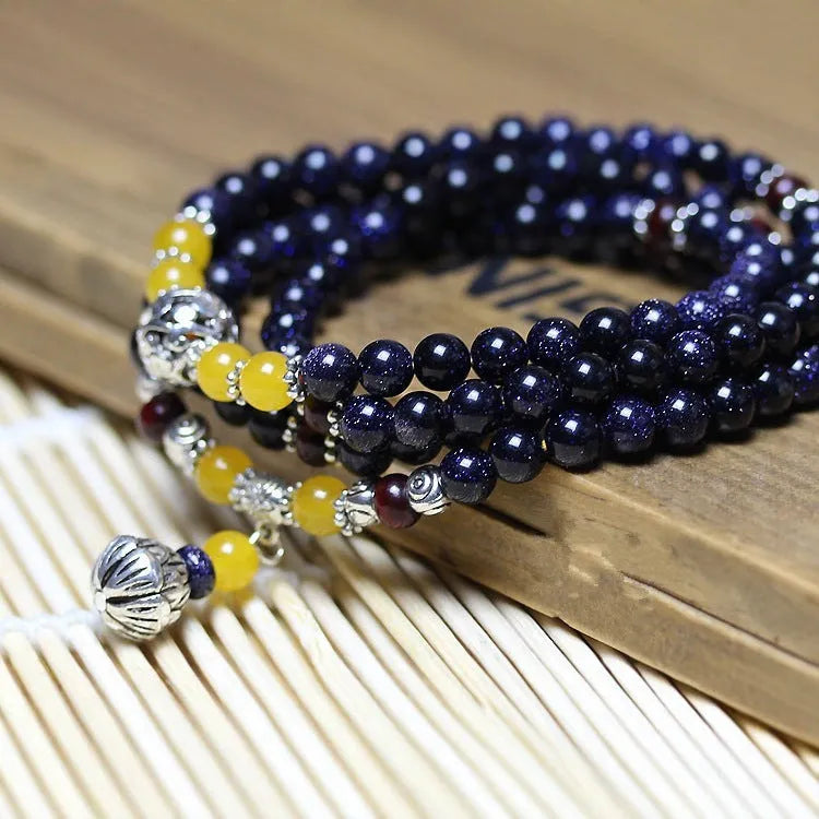 Women's blue San beads bracelet in ethnic style with manual construction