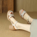 Women's open toe platform sandals in apricot with a round toe holder and chunky rubber sole.